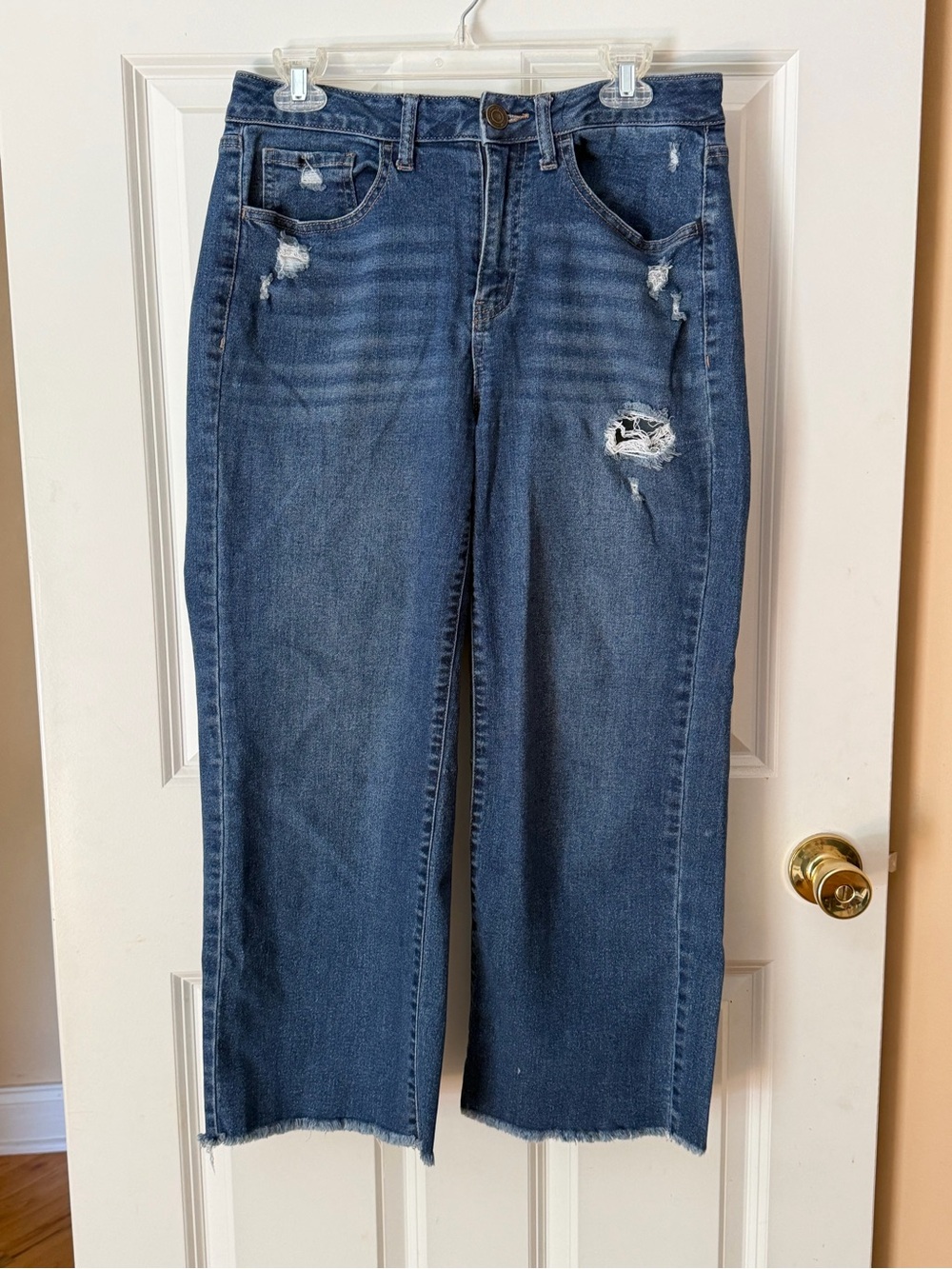 SO Women's Distressed Wide-Leg Jeans - Blue
